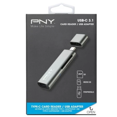 USB-C card reader PNY R-TC-UA-3N1E01-RB για κάρτες MicroSD & SD με υποδοχή USB A