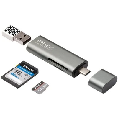 USB-C card reader PNY R-TC-UA-3N1E01-RB για κάρτες MicroSD & SD με υποδοχή USB A