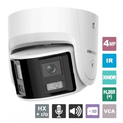 Δικτυακή κάμερα Turret 4MP AcuSense Hikvision πανοραμικής θέασης 180° με 2 φακούς 2.8mm  με ενσωματωμένο μεγάφωνο IP67