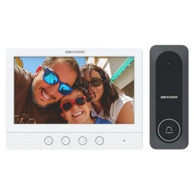 Αναλογικό κιτ θυροτηλεόρασης Hikvision DS-KIS212 4 καλωδίων αποτελούμενο από μια μπουτονιέρα εισόδου με 1 μπουτόν κλήσης & ένα μόνιτορ