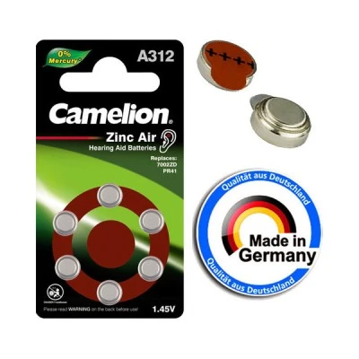 Μπαταρία ακουστικών βαρηκοΐας A312-Bp6 Camelion 1.4V A312 σε blister 6 τεμαχίων