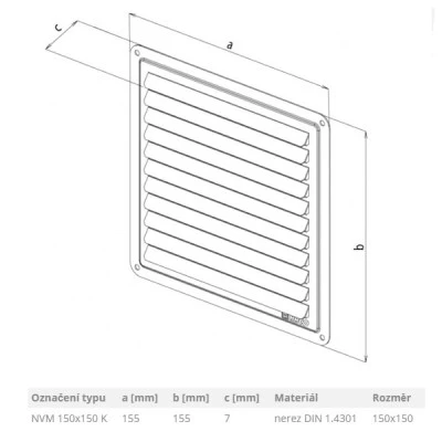Περσίδα εξαερισμού ανοξείδωτη 150x150mm κατάλληλη για εσωτερικό και εξωτερικό χώρο