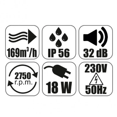 Εξαεριστήρας MM-P 18W 230V 50Hz 169m³/h Φ100 γραφίτης γυαλί επίτοιχης τοποθέτησης