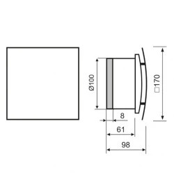 Εξαεριστήρας MMP-UE μαύρο gloss γυαλί 5,5W 230V 50Hz 100m³/h Φ100/100 επίτοιχης τοποθέτησης