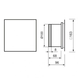 Εξαεριστήρας MMP-UE 5,5W 230V 100m³/h Φ100/100 γκρι λεπτομέρειες επίτοιχης τοποθέτησης