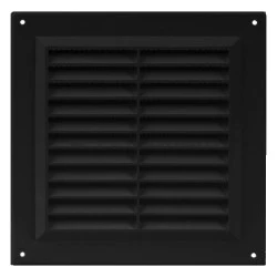 Περσίδα εξαερισμού μαύρη 150x150mm πλαστική τετράγωνή Europlast VR1515M με πλέγμα προστασίας