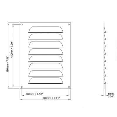 Γρίλια - περσίδα εξαερισμού MR1419AL 140x190mm αλουμινίου με πλέγμα προστασίας