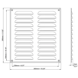 Περσίδα εξαερισμού inox ορθογώνια 260x280mm Europlast MR2628I με πλέγμα προστασίας