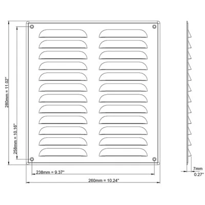 Περσίδα εξαερισμού inox ορθογώνια 260x280mm Europlast MR2628I με πλέγμα προστασίας Περσίδα εξαερισμού inox ορθογώνια 260x280mm Europlast MR2628I με πλέγμα προστασίας