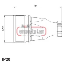 Βιομηχανικό φις σούκο θηλυκό καουτσούκ 16A 250V~ IP44 PCE 2510-S