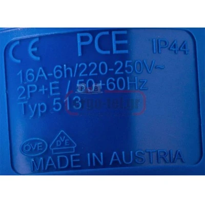 Βιομηχανικός ρευματολήπτης τοίχου PCE 513-6 3x16A (αρσενικό) μονοφασικός 230V με IP44