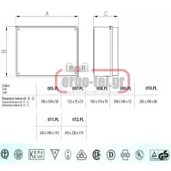Κουτί χειρισμού εξωτερικό Marlanvil 005PL 100X100X50mm με αδιαφανές καπάκι στεγανό IP66 τετράγωνο