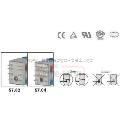 Μικρορελέ τετράγωνο 14ποδών 57.04 6Α 4επαφών 4C/O 48VDC με ενσωματωμένο LED ALION