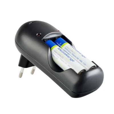 Plug-in φορτιστής MEDIARANGE για Ni-MH μπαταρίες 2 θέσεων σε μαύρο χρώμα για μεγαλύτερη διάρκεια ζωή
