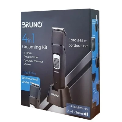 Κουρευτική μηχανή BRUNO 4 σε 1 BRN-0023 wet & dry με 6 εξαρτήματα σε μαύρο χρώμα