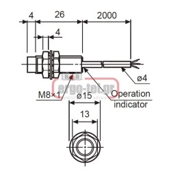 Επαγωγικός διακόπτης Φ8 30mm PRT08–2DC μεταλλικός στεγανός IP67 12-24VDC με εμβέλεια 2mm