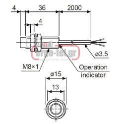 Επαγωγικός διακόπτης Φ8 40mm NPN-NO PRL08 μεταλλικός στεγανός IP67 12-24V με εμβέλεια 2mm