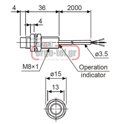 Επαγωγικός διακόπτης Φ8 40mm NPN-NO PRL08 μεταλλικός στεγανός IP67 12-24V με εμβέλεια 2mm Επαγωγικός διακόπτης Φ8 40mm NPN-NO PRL08 μεταλλικός στεγανός IP67 12-24V με εμβέλεια 2mm