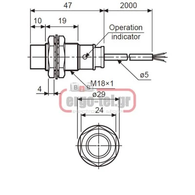 Επαγωγικός διακόπτης Φ18 (47mm) μεταλλικός στεγανός IP67 12-24VDC εμβέλεια 8mm 2 καλ.-NC PRT18-8DC Επαγωγικός διακόπτης Φ18 (47mm) μεταλλικός στεγανός IP67 12-24VDC εμβέλεια 8mm 2 καλ.-NC PRT18-8DC