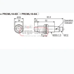 Επαγωγικός διακόπτης σύνδεσης Φ18 με CONNECTOR M12 12-24VDC εμβέλεια 8mm PNP - NC PRCML18-8DP2