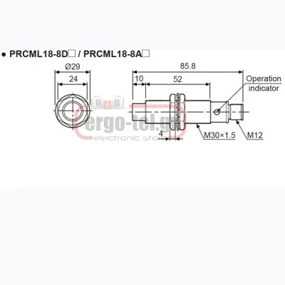 Επαγωγικός διακόπτης σύνδεσης Φ18 με CONNECTOR M12 12-24VDC εμβέλεια 8mm PNP - NC PRCML18-8DP2