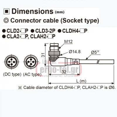 Καλώδιo PVC connector τύπου PLUG 2m με γωνιακό CONNECTOR CLD3-2P