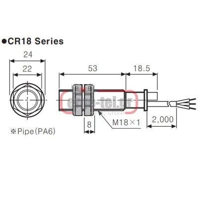 Χωρητικός διακόπτης Φ18 στεγανός IP67 12-24VDC εμβέλεια 8mm PNP - NO CR18-8DP Χωρητικός διακόπτης Φ18 στεγανός IP67 12-24VDC εμβέλεια 8mm PNP - NO CR18-8DP