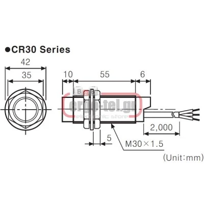Χωρητικός διακόπτης Φ30 στεγανός IP67 230VAC εμβέλεια 15mm NC CR30-15AC