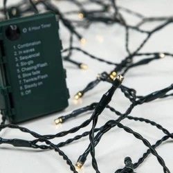 96 Χριστουγεννιάτικα led λαμπάκια μπαταρίας σε σειρά με 8 προγράμματα, θερμό φως και πράσινο καλώδιο