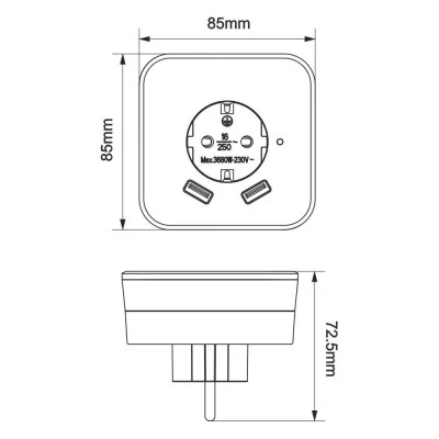 Λαμπάκι νυκτός και πρίζα λευκό 230V 16A 4000k με φωτοκύτταρο & USB 
