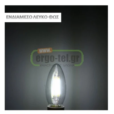 Λάμπα led filament COG κερί Ε14 4W 230V 4000k ενδιάμεσο φως δέσμης 360° 480lm με διάφανο κάλυμμα Λάμπα led filament COG κερί Ε14 4W 230V 4000k ενδιάμεσο φως δέσμης 360° 480lm με διάφανο κάλυμμα