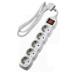 Πολύπριζο 5 θέσεων σούκο πλάγιας εισόδου 3x1.5mm² λευκό χρώμα με καλώδιο 1.5m και διακόπτη