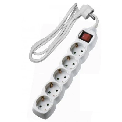 Πολύπριζο 5 θέσεων σούκο πλάγιας εισόδου 3x1.5mm² λευκό χρώμα με καλώδιο 1.5m και διακόπτη