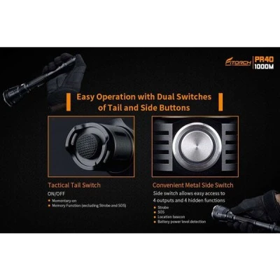 Φακός LED 1350lm με 4 επίπεδα φωτισμού/strobe/SOS με εμβλέλεια έως 1000m από ανοδιωμένο αλουμίνιο