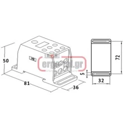Διακλαδωτήρας ράγας ΧΚ2-70/2,4 είσοδος 70mm-έξοδοι 6 x 16 mm 192AMPER