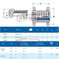 Διακλαδωτήρας ράγας 80A τύπος RPU-5010 TEKNOMEGA είσοδος 2X25mm² & 7 έξοδοι γκρι-μπλε