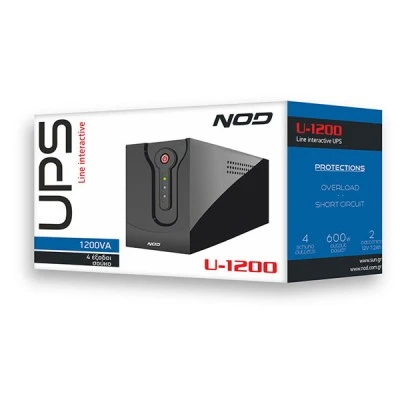 UPS Line interactive NOD U-1200VA με ενδείξεις χαμηλής μπαταρίας LED και 4 πρίζες σούκο