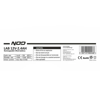Μπαταρία μολύβδου NOD LAB 12V 2.4AH 14.4V-15V F5 < 0.72A ιδανική για UPS