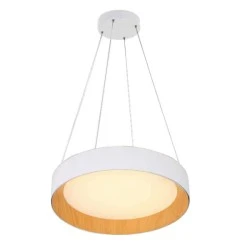 Κρεμαστό φωτιστικό στρόγγυλο Φ60x11 Led 60W θερμό φως 3000k 5100lm 120° λευκό/ξύλο δρυς 25000h