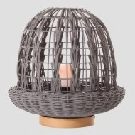 Φωτιστικό κομοδίνου Rattan γκρι με ξύλινη βάση E27 Ø29x30