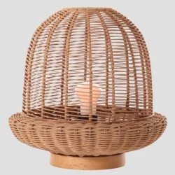 Φωτιστικό κομοδίνου Rattan μπεζ με ξύλινη βάση E27 Ø29x30