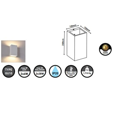 Απλίκα τοίχου UP-DOWN γύψινη για 2 λάμπες GU10 max 6W 120x100x240mm σε λευκό χρώμα