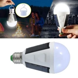Ηλιακή λάμπα LED E27 ισχύος 7W 6500k λευκό ψυχρό φως 450lm στεγανή IP65 με ηλιακά πάνελ και μπαταρία