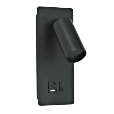 Απλίκα Ανάγνωσης Αλουμινίου Arte Illumina Von GU11 Max 8W με USB Type-C Φ40x80mm Μαύρη