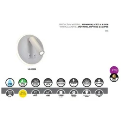 Απλίκα LED κρεβατιού ανάγνωσης "IRIS 1" PRO λευκή ισχύος 9W & 3W 3000K θερμό λευκό φως