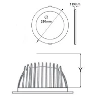 Led φωτιστικό χωνευτό Cob σε λευκό χρώμα Φ230mm 4000K ενδιάμεσο φως με γωνία δέσμης 60° 55W 6600Lm