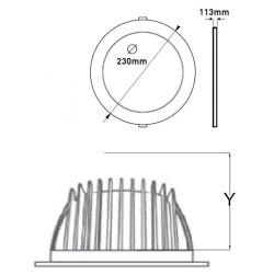 Led φωτιστικό χωνευτό Cob σε λευκό χρώμα Φ230mm 6500K με γωνία δέσμης 60° 55W 6600Lm