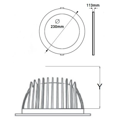 Led φωτιστικό χωνευτό Cob σε λευκό χρώμα Φ230mm 6500K με γωνία δέσμης 60° 55W 6600Lm