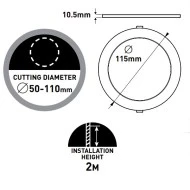 Led φωτιστικό panel 8W ενδιάμεσο φως 4000k 824lm με ρυθμιζόμενη εγκοπή Φ50-115mm