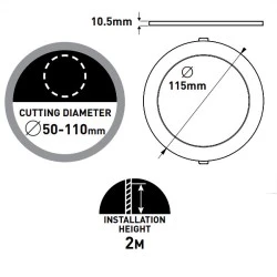 Led φωτιστικό panel 8W ενδιάμεσο φως 4000k 824lm με ρυθμιζόμενη εγκοπή Φ50-115mm
